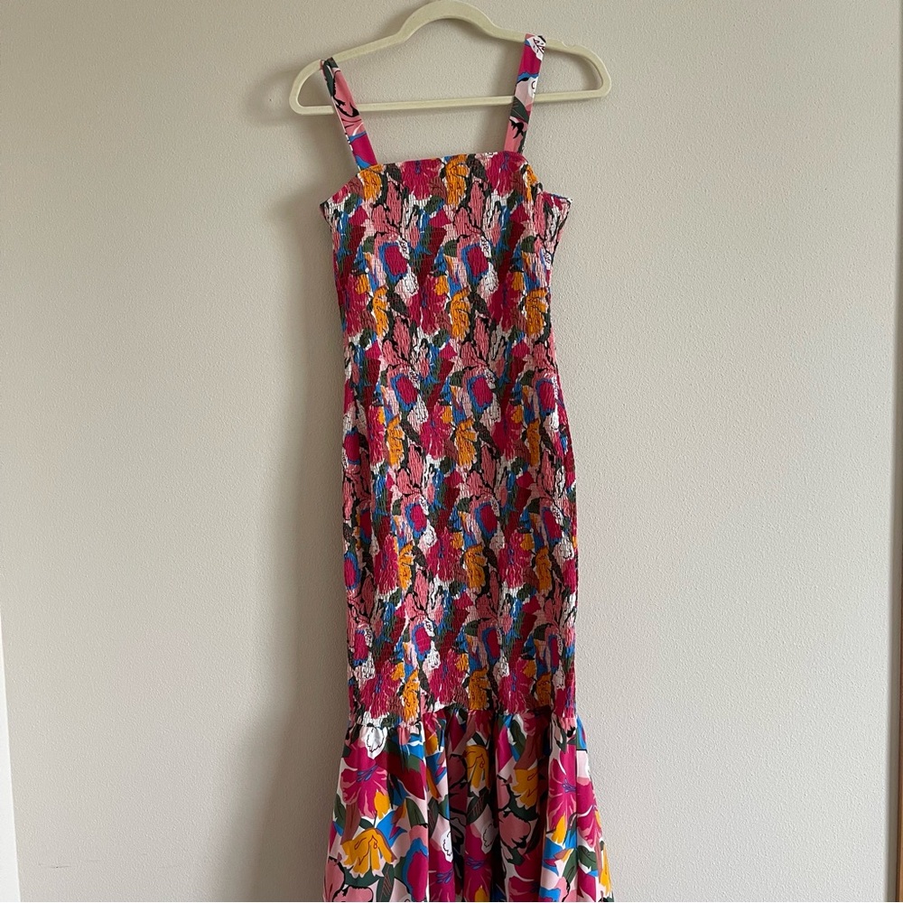 PRETTYGARDEN Womens Sleeveless Strappy Ruffle Hem Smocked Bodycon Dress Medium - Picture 3 of 8